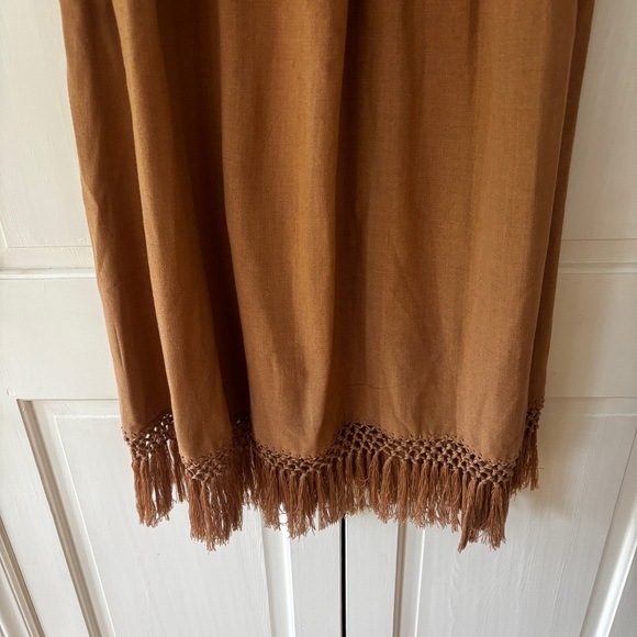 Ulla Johnson Raw Silk Kalea Midi Dress Clay Size 4 Fringe Boho Bohemian Fringe - Picture 5 of 14